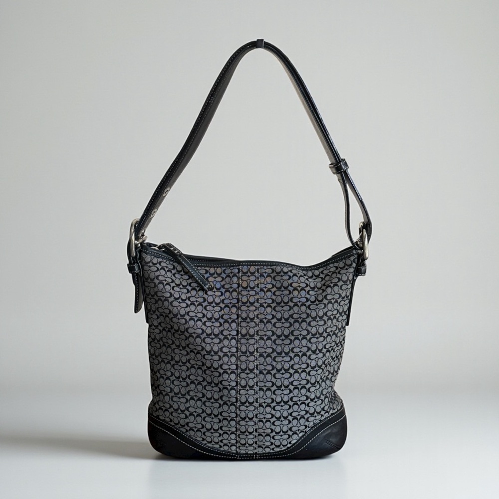 Authentic Coach Monogram Jacquard Black Grey Signature Shoulder Bag!